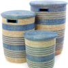 Swahili African Modern Home Goods Blue Ebb + Flow Striped Hamper Set 2 Swahili African Modern Home Goods Blue Ebb + Flow Striped Hamper Set