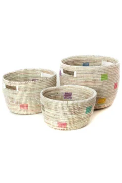 Swahili African Modern Home Goods Set Of Three Prismatic Pixels Sewing Baskets