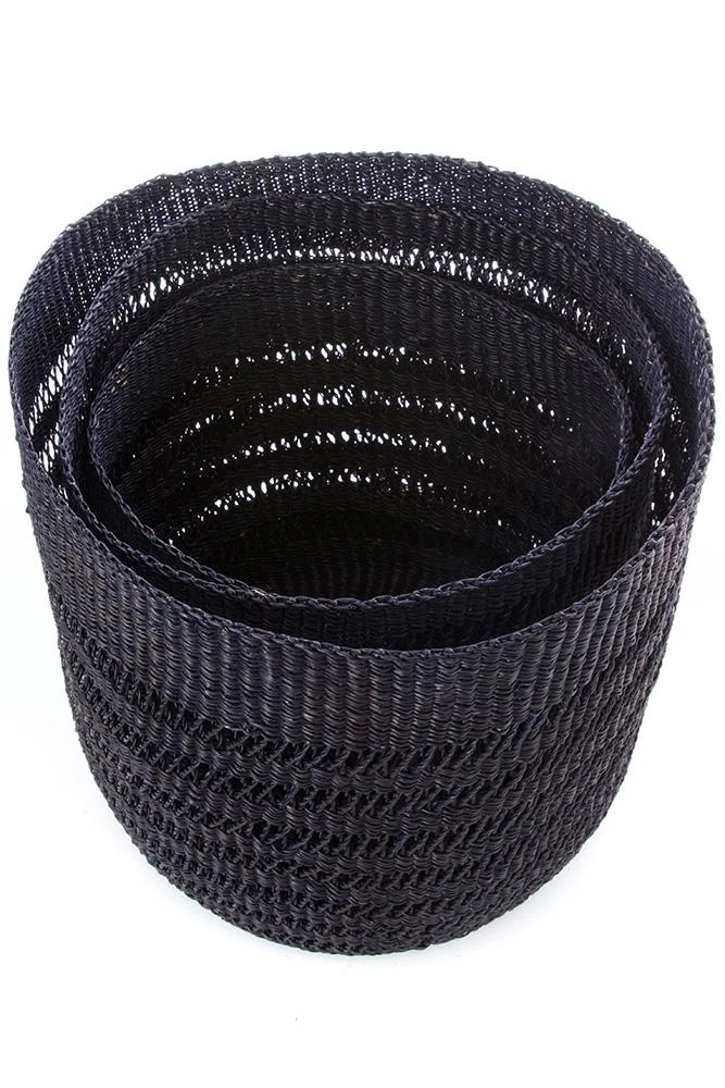 Swahili African Modern Raven Veta Vera Lace Weave Basket Bins Set Home Goods 6 Swahili African Modern Raven Veta Vera Lace Weave Basket Bins Set Home Goods