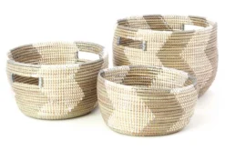 Swahili African Modern Silver And White ZigZag Nesting Basket Set Home Goods