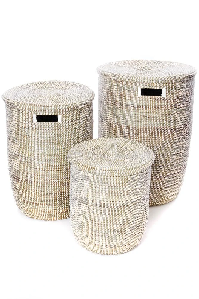 Swahili African Modern Solid White Classic Hamper Set 3 Swahili African Modern Solid White Classic Hamper Set