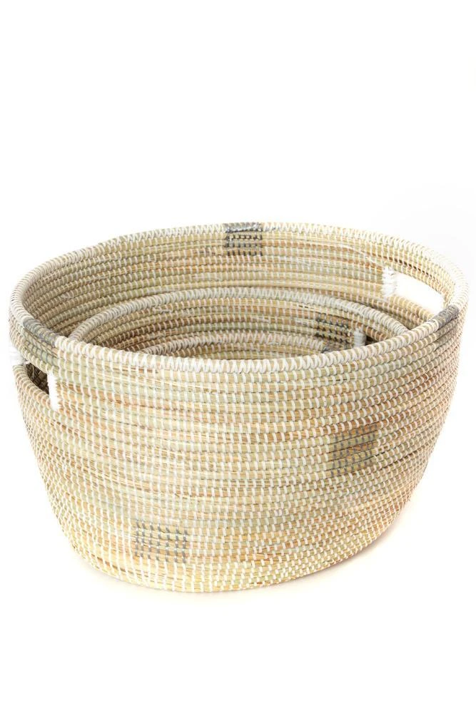 Swahili African Modern Set Of Three White Nesting Baskets 5 Swahili African Modern Set Of Three White Nesting Baskets