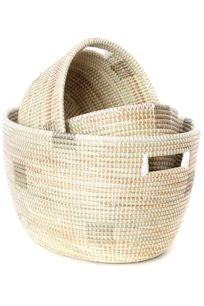 Swahili African Modern Set Of Three White Nesting Baskets 4 Swahili African Modern Set Of Three White Nesting Baskets