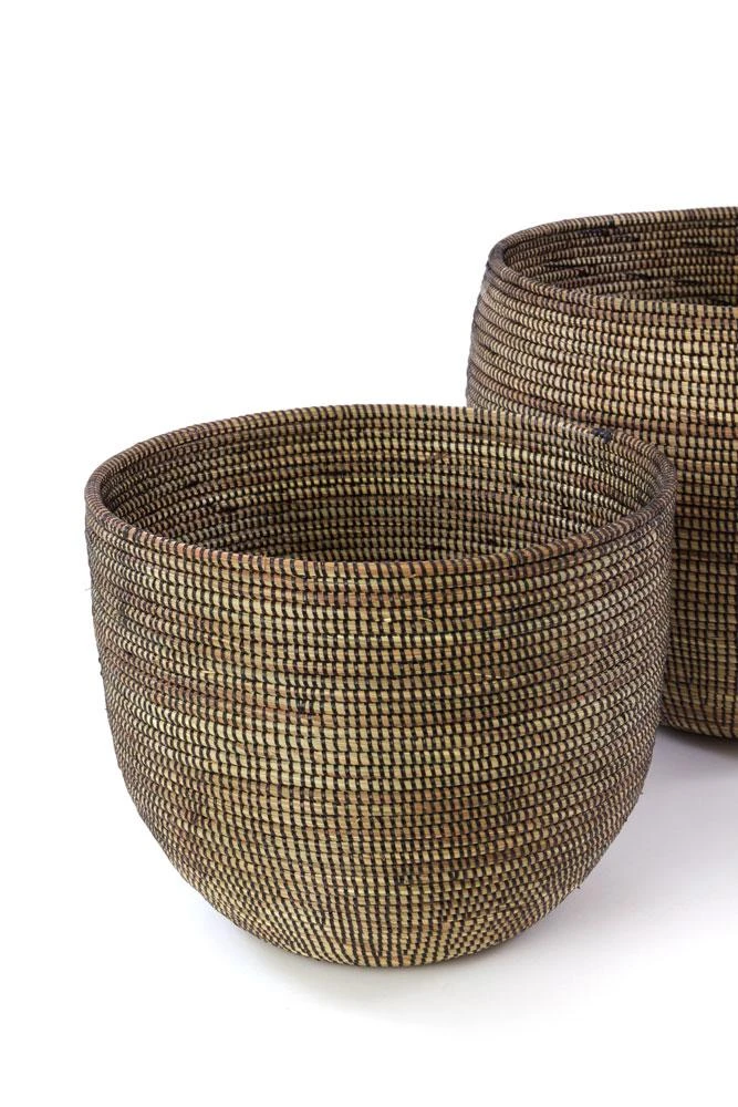 Swahili African Modern Home Goods Black Deep Nesting Basket Set 4 Swahili African Modern Home Goods Black Deep Nesting Basket Set