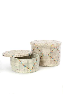 Swahili African Modern Rainbow Garland Lidded Storage Basket Set Staff Favorites