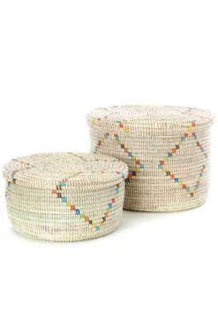 Swahili African Modern Rainbow Garland Lidded Storage Basket Set Staff Favorites