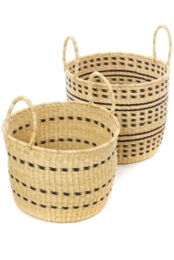 Swahili African Modern Raven Flecked Elephant Grass Baskets Set