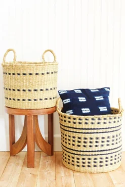 Swahili African Modern Raven Flecked Elephant Grass Baskets Set