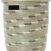 Swahili African Modern Silver Swirl Flat Lid Storage Basket Home Goods