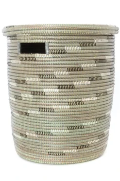 Swahili African Modern Silver Swirl Flat Lid Storage Basket Home Goods
