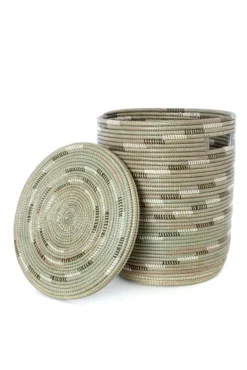 Swahili African Modern Silver Swirl Flat Lid Storage Basket Home Goods 6 Swahili African Modern Silver Swirl Flat Lid Storage Basket Home Goods