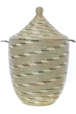 Swahili African Modern Large Silver Swirl Laundry Hamper Basket