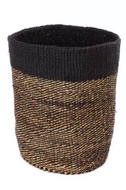 Swahili African Modern Tall Black Sisal And Banana Fiber Twill Basket Home Goods
