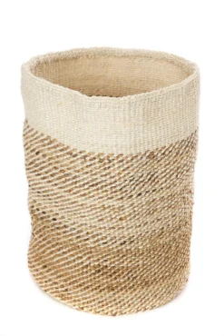 Swahili African Modern Tall Natural Sisal And Banana Fiber Twill Basket Home Goods