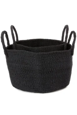 Swahili African Modern Usiku Sisal Kamba Floor Basket - Black Home Goods