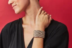 Swahili Coast Design Chevron Silver Beaded Leather Cuff Jewelry