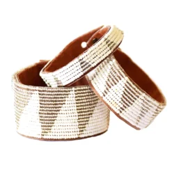 Swahili Coast Design Tri Silver Beaded Leather Cuff Jewelry