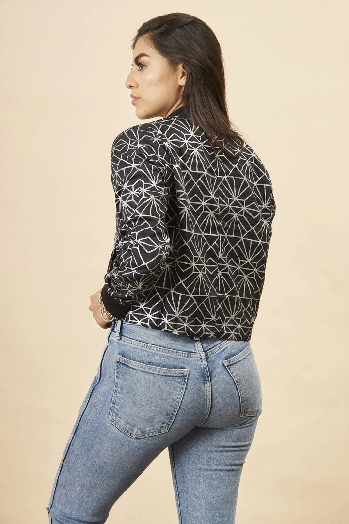 Symbology Art Deco Modal Bomber Jacket - Black + Silver Best Sellers 7 Symbology Art Deco Modal Bomber Jacket - Black + Silver Best Sellers