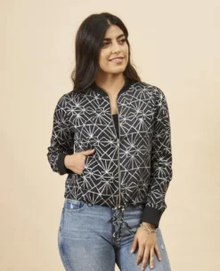 Symbology Art Deco Modal Bomber Jacket - Black + Silver Best Sellers