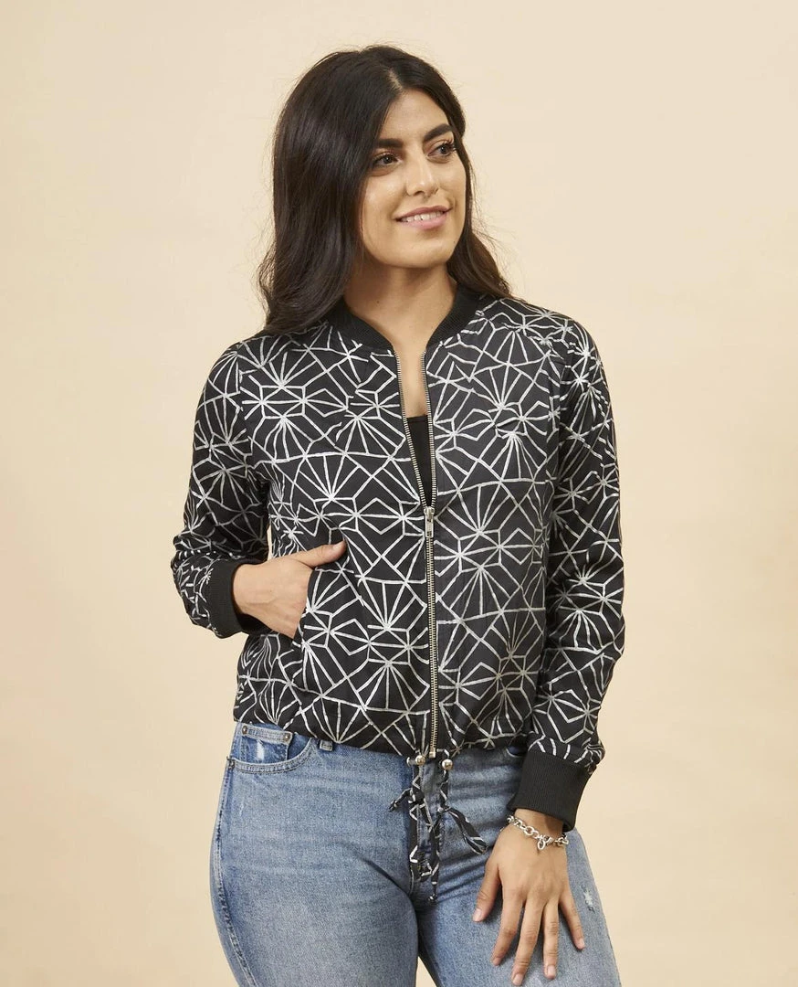 Symbology Art Deco Modal Bomber Jacket - Black + Silver Best Sellers 3 Symbology Art Deco Modal Bomber Jacket - Black + Silver Best Sellers