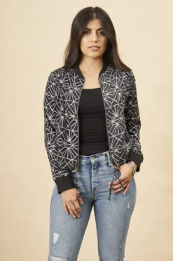 Symbology Art Deco Modal Bomber Jacket - Black + Silver Best Sellers 12 Symbology Art Deco Modal Bomber Jacket - Black + Silver Best Sellers