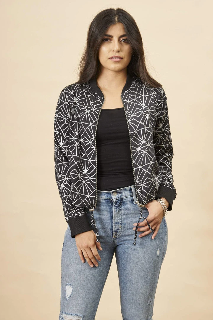 Symbology Art Deco Modal Bomber Jacket - Black + Silver Best Sellers 6 Symbology Art Deco Modal Bomber Jacket - Black + Silver Best Sellers