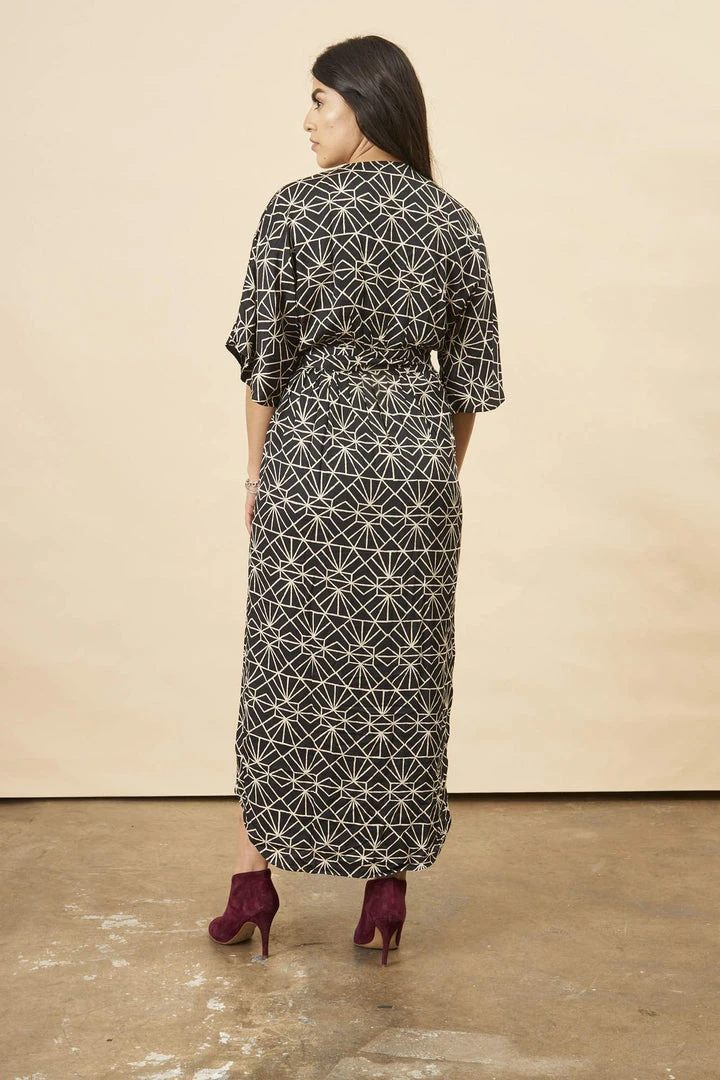 Symbology Art Deco Modal Maxi Wrap Dress - Black + Cream 4 Symbology Art Deco Modal Maxi Wrap Dress - Black + Cream