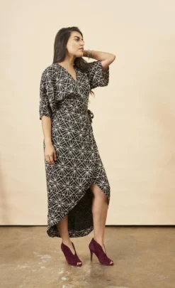 Symbology Art Deco Modal Maxi Wrap Dress - Black + Cream 7 Symbology Art Deco Modal Maxi Wrap Dress - Black + Cream