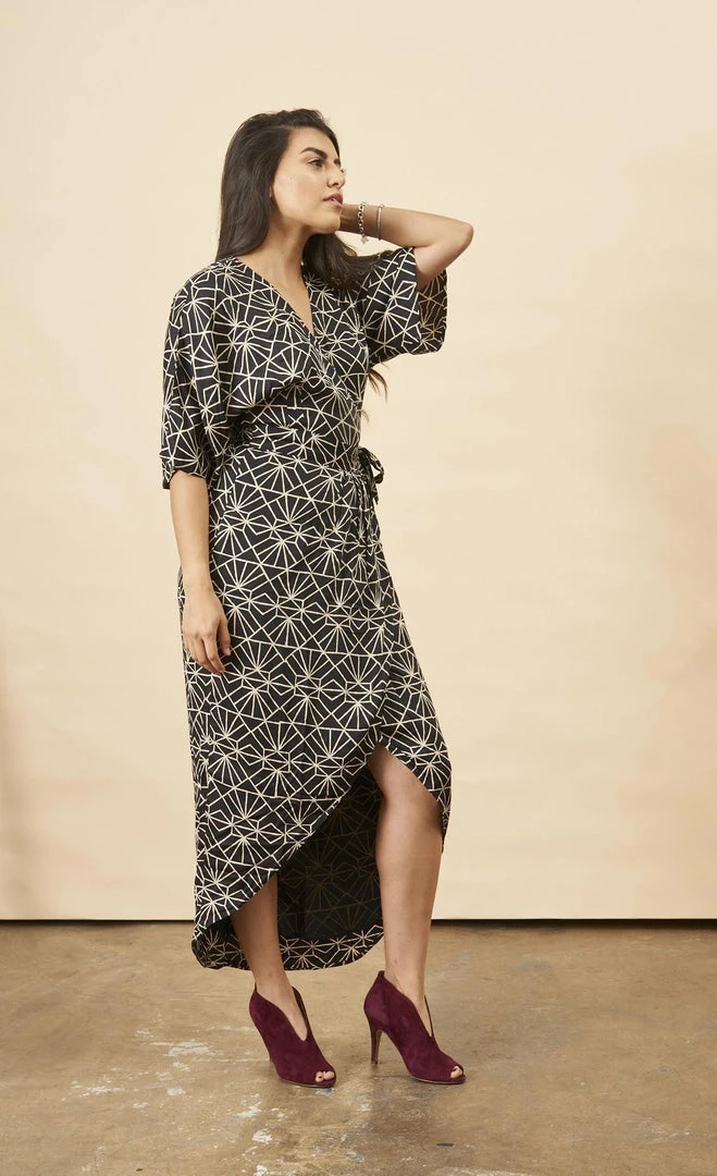 Symbology Art Deco Modal Maxi Wrap Dress - Black + Cream 5 Symbology Art Deco Modal Maxi Wrap Dress - Black + Cream