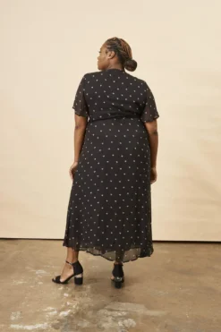 Symbology Baby Cacti Butterfly Sleeve Maxi Dress - Black + Cream