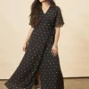 Symbology Baby Cacti Butterfly Sleeve Maxi Dress - Black + Cream