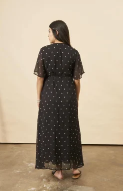 Symbology Baby Cacti Butterfly Sleeve Maxi Dress - Black + Cream