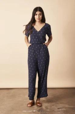 Symbology Baby Cacti Cropped Jumpsuit - Navy + Cream