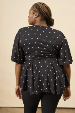 Symbology Baby Cacti Modal Peplum Blouse - Black + White Clothing