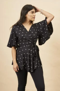 Symbology Baby Cacti Modal Peplum Blouse - Black + White Clothing