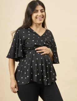 Symbology Baby Cacti Modal Peplum Blouse - Black + White Clothing