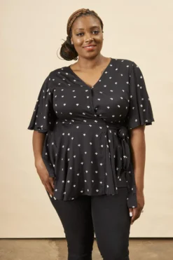 Symbology Baby Cacti Modal Peplum Blouse - Black + White Clothing