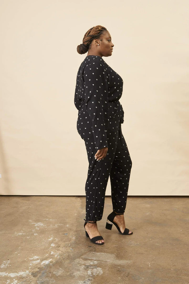 Symbology Baby Cacti Wrap Jumpsuit - Black + Ivory Clothing 9 Symbology Baby Cacti Wrap Jumpsuit - Black + Ivory Clothing