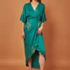 Symbology Cherry Blossom Modal Maxi Wrap Dress - Emerald + Gold Best Sellers