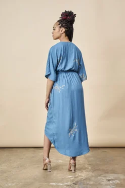 Symbology Cherry Blossom Modal Maxi Wrap Dress - Sapphire + Gold Best Sellers