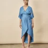 Symbology Cherry Blossom Modal Maxi Wrap Dress - Sapphire + Gold Best Sellers