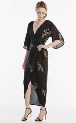 Symbology Best Sellers Cherry Blossom Modal Maxi Wrap - Black + Gold