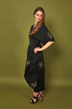 Symbology Best Sellers Cherry Blossom Modal Maxi Wrap - Black + Gold