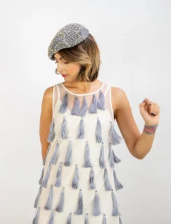 Symbology Flapper Chic Tassel Dress - Cream + Gray