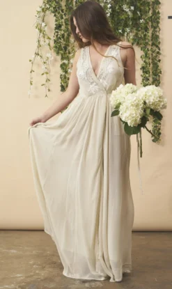 Symbology Floral Embroidered Dress - Cream + Silver Special Occasion