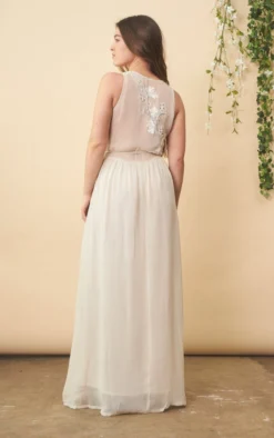 Symbology Floral Embroidered Dress - Cream + Silver Special Occasion