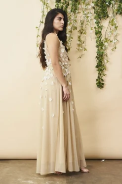 Symbology Special Occasion Floral Ombre Maxi Gown - Champagne + Cream