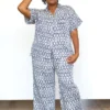 Symbology Geo Starburst Modal Pajama Set - Navy + Cream