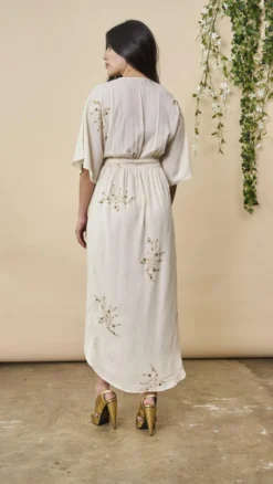 Symbology Hand Beaded Cherry Blossom Modal Maxi Wrap - Ivory + Antique Gold Best Sellers