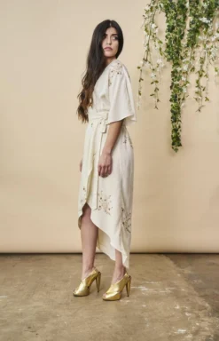 Symbology Hand Beaded Cherry Blossom Modal Maxi Wrap - Ivory + Antique Gold Best Sellers